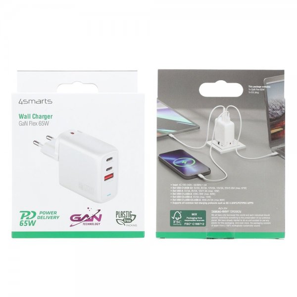 4smarts Oplader GaN Flex 65W 2 USB-C+1 USB-A