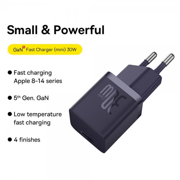 Baseus oplader GaN5 Fast Charger Mini 30W Lilla