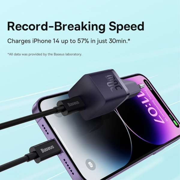 Baseus oplader GaN5 Fast Charger Mini 30W Lilla