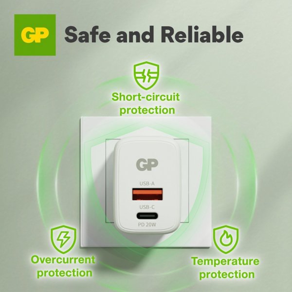 GP Oplader PD 20W USB-A + USB-C