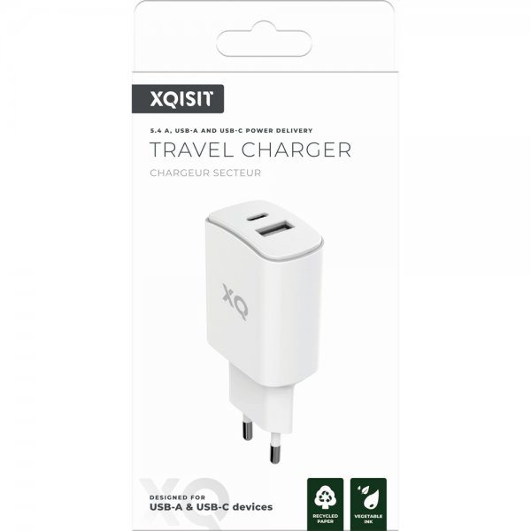 Xqisit Oplader med USB-A og USB-C udtag 30W Hvid