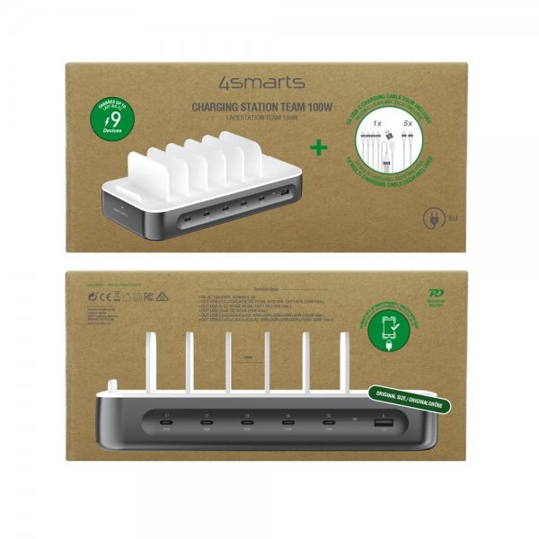 4smarts Opladningsstation med Kabler Team 100W