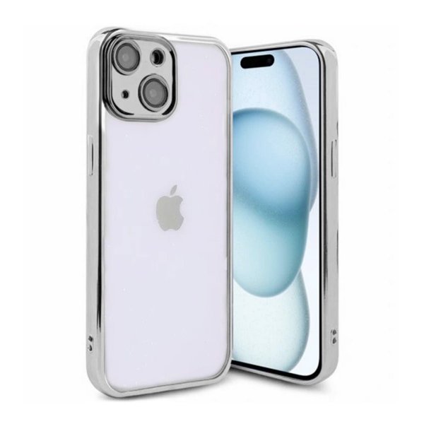 iPhone 15 Cover Glitter Transparent Stødsikkert Sølv