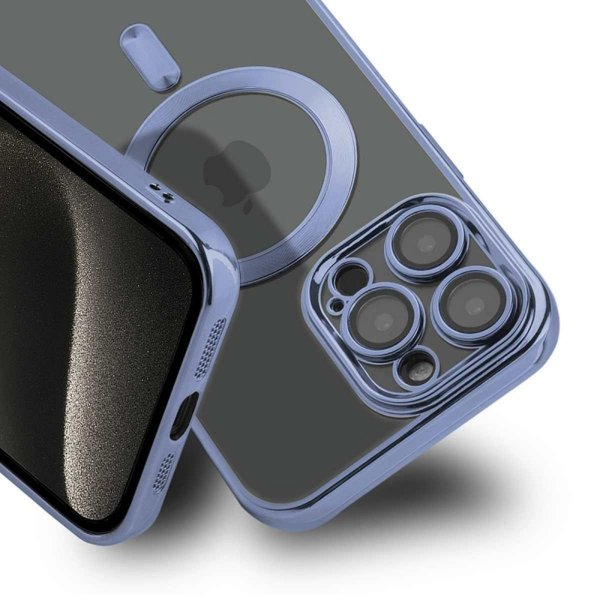 iPhone 15 Pro Max Cover Glitter Gennemsigtig MagSafe Lyseblå