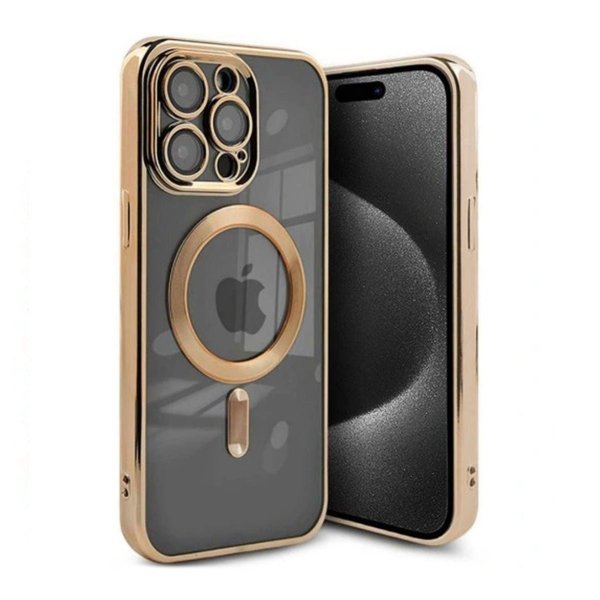 iPhone 15 Pro Max Cover Glitter Gennemsigtig MagSafe Guld