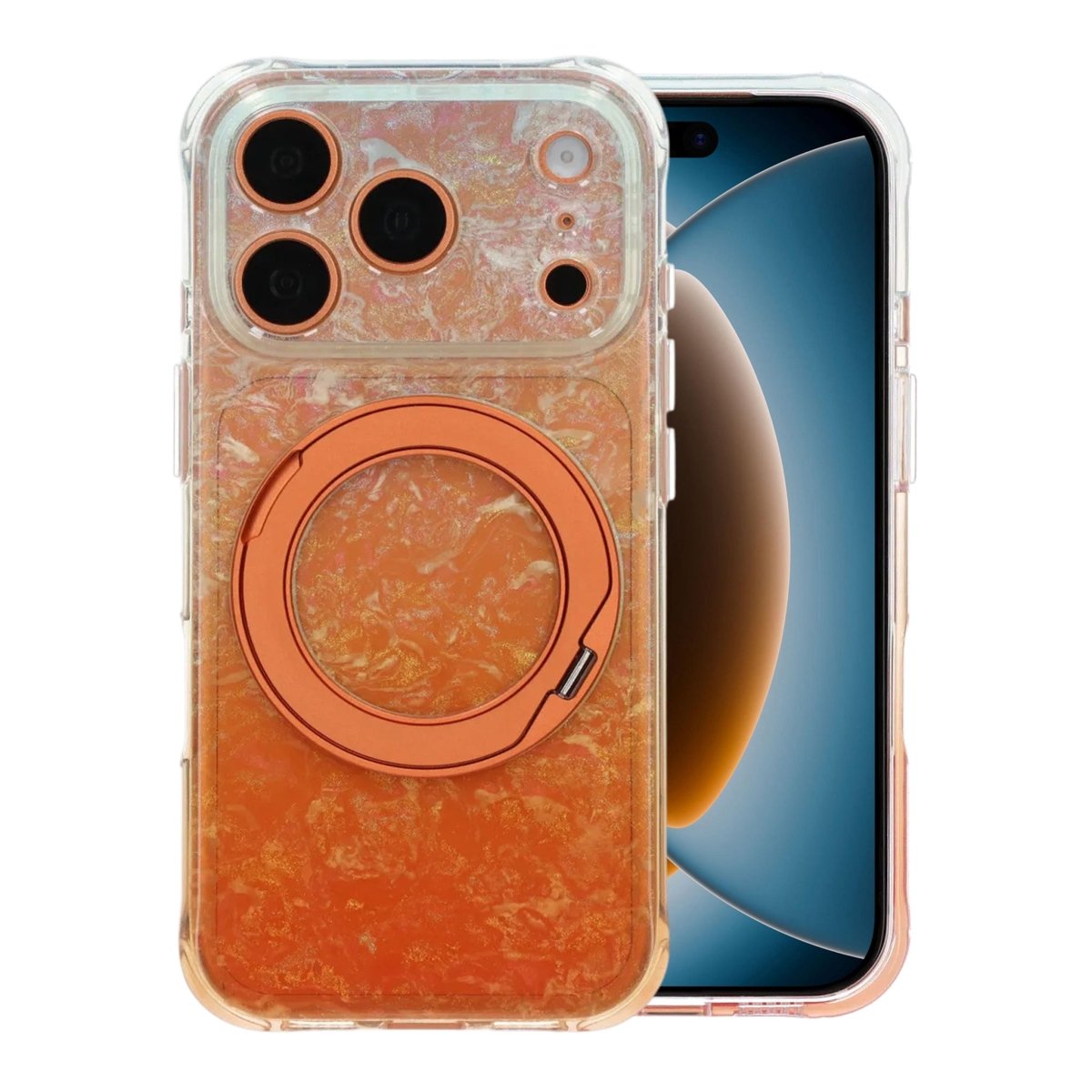 iPhone 17 Pro Max/iPhone 18 Pro Max Cover Marmoreret MagSafe-stativ Orange
