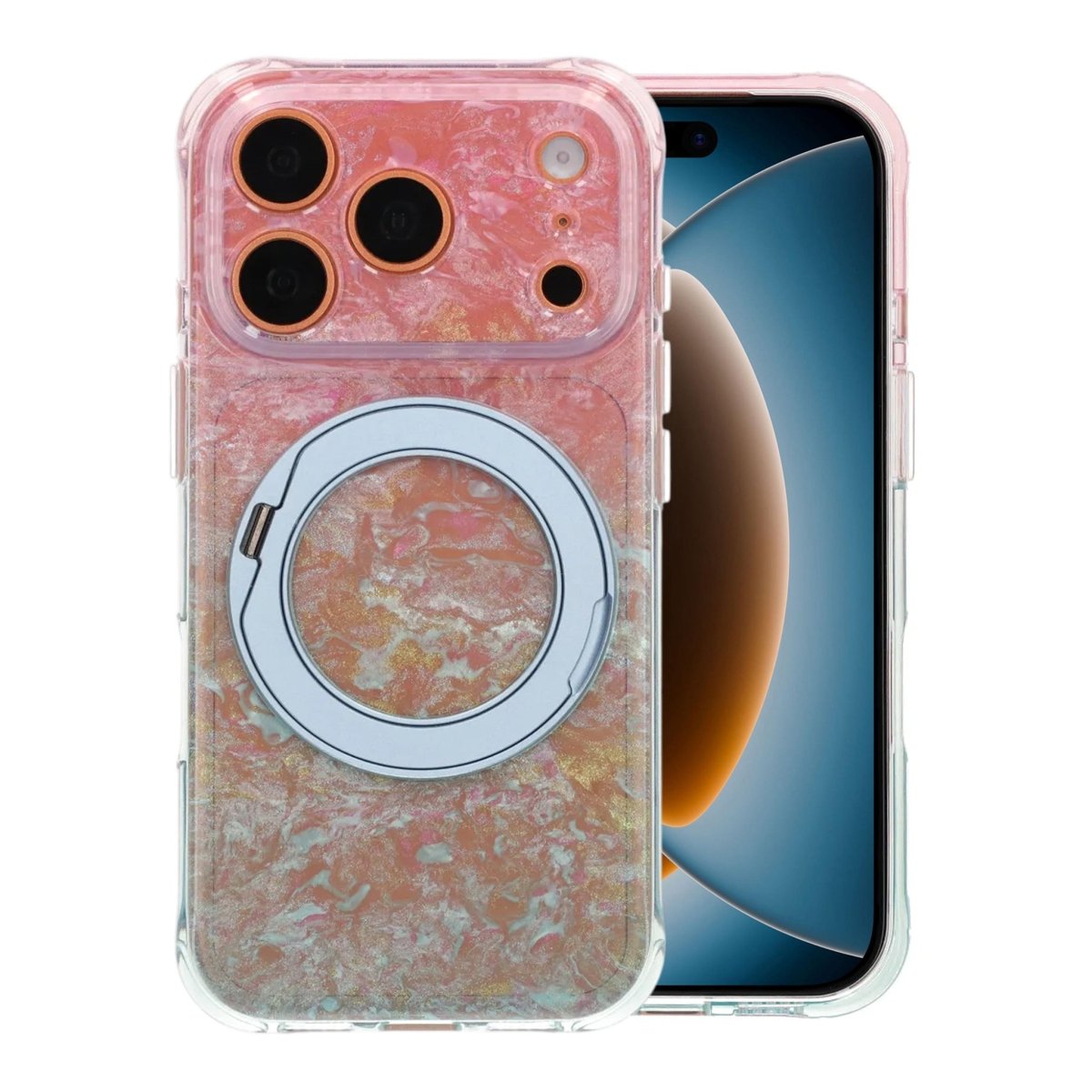 iPhone 17 Pro/iPhone 18 Pro Cover Marmoreret MagSafe-stativ Blå