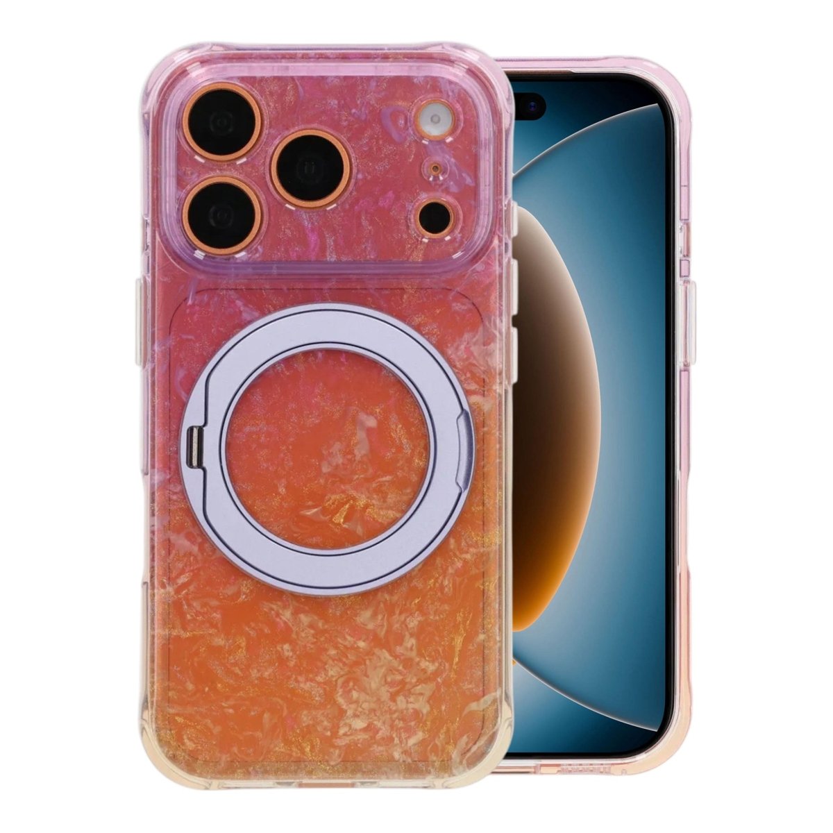 iPhone 17 Pro/iPhone 18 Pro Cover Marmoreret MagSafe-stativ Lilla