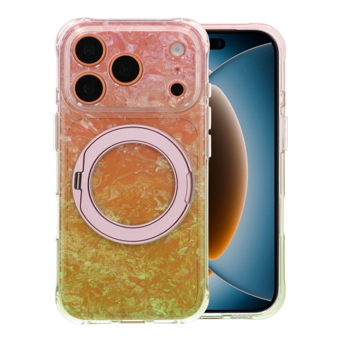 iPhone 17 Pro/iPhone 18 Pro Cover Marmoreret MagSafe-stativ Lyserød