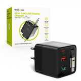 Mobile Origin Oplader med Display GaN 65W indbygget USB-C Kabel