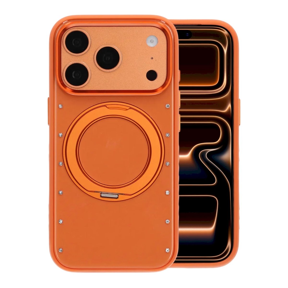 iPhone 17 Pro Max/iPhone 18 Pro Max Cover MagSafe-stativ Strass Orange