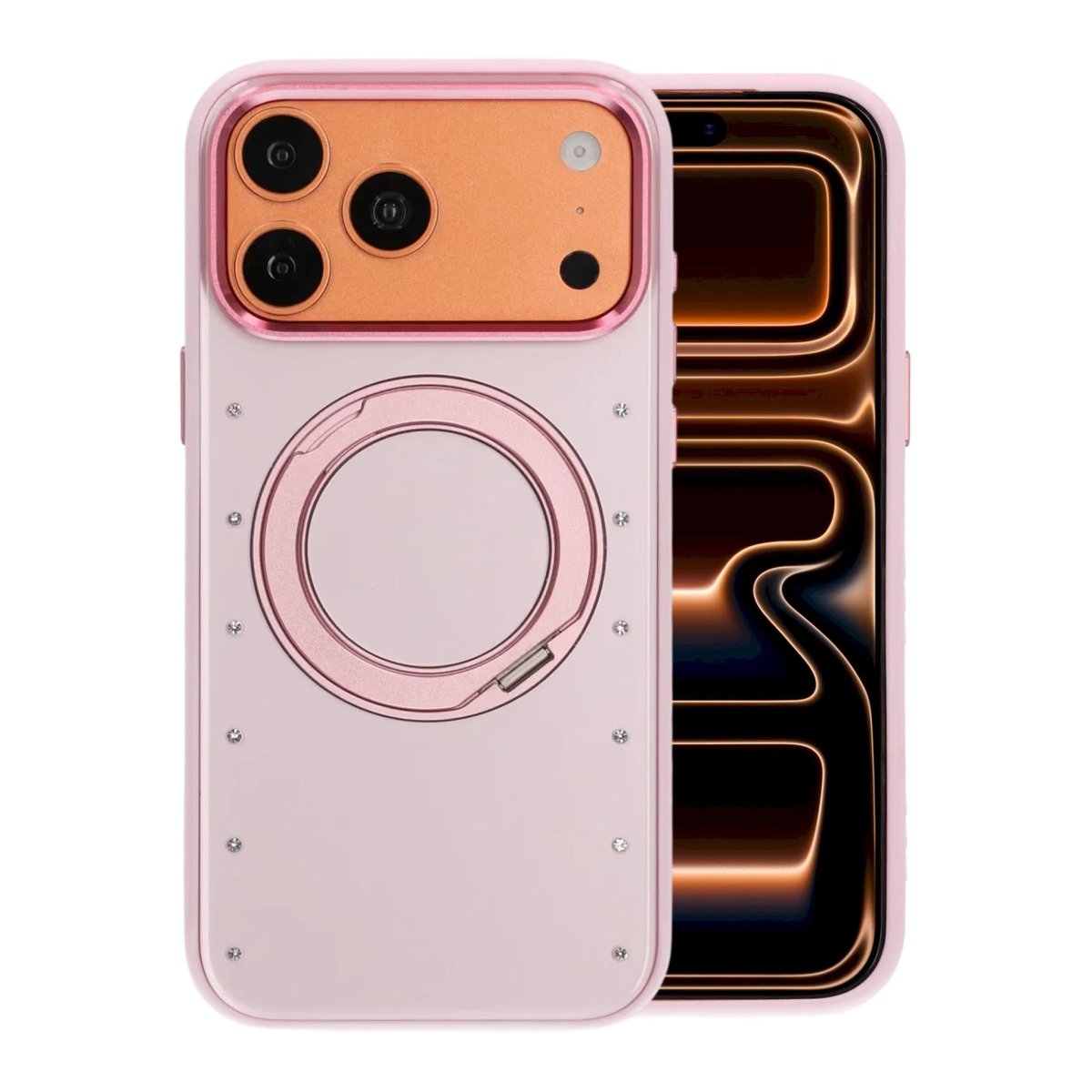 iPhone 17 Pro/iPhone 18 Pro Cover MagSafe-stativ Strass Lyserød