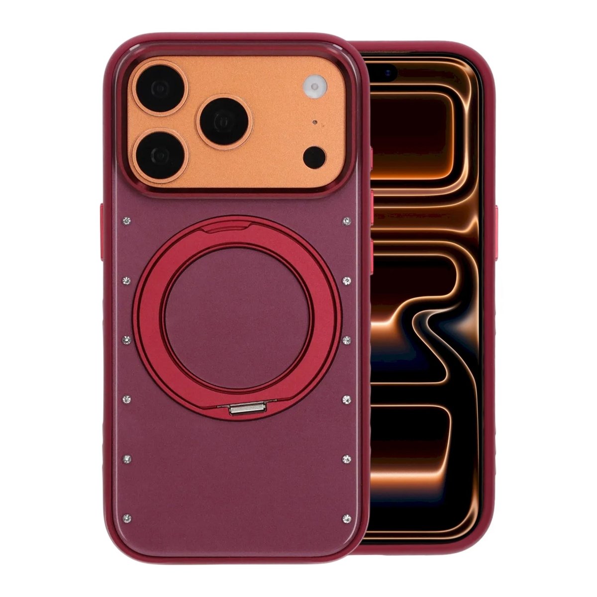 iPhone 17 Pro/iPhone 18 Pro Cover MagSafe-stativ Strass Rød