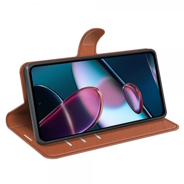 Motorola Edge 30 Etui Litchi Brun