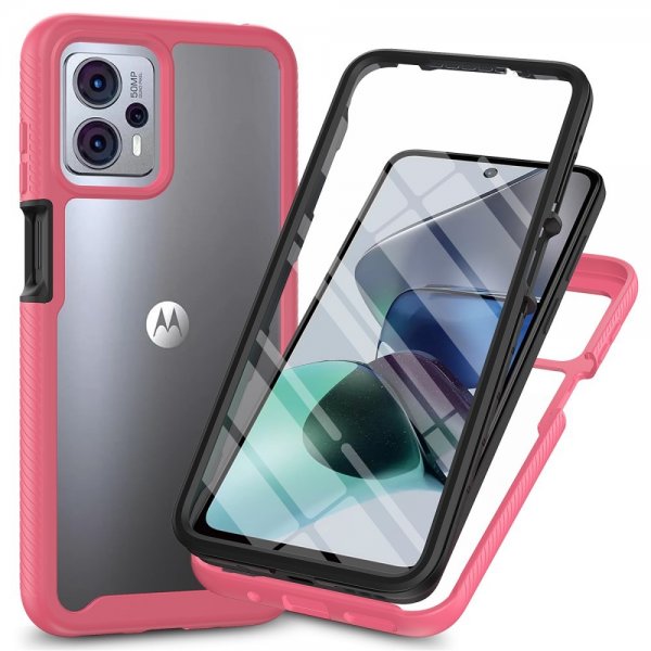 Motorola Moto G23 Cover med Indbygget Skærmbeskytter Rosa