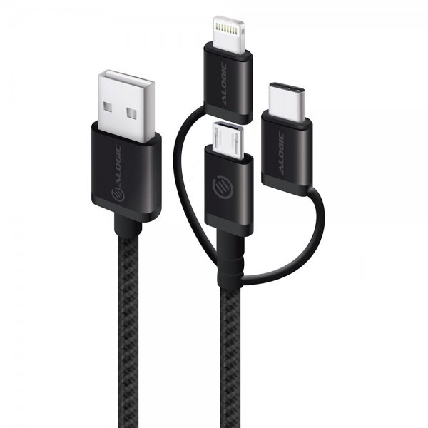 ALOGIC 3-i-1 Kabel Micro USB/Lightning/USB-C 30cm Sort
