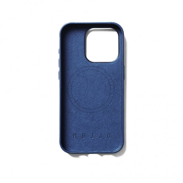 Mujjo iPhone 15 Pro Cover Full Leather Case MagSafe Monaco Blue