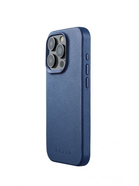 Mujjo iPhone 15 Pro Cover Full Leather Case MagSafe Monaco Blue