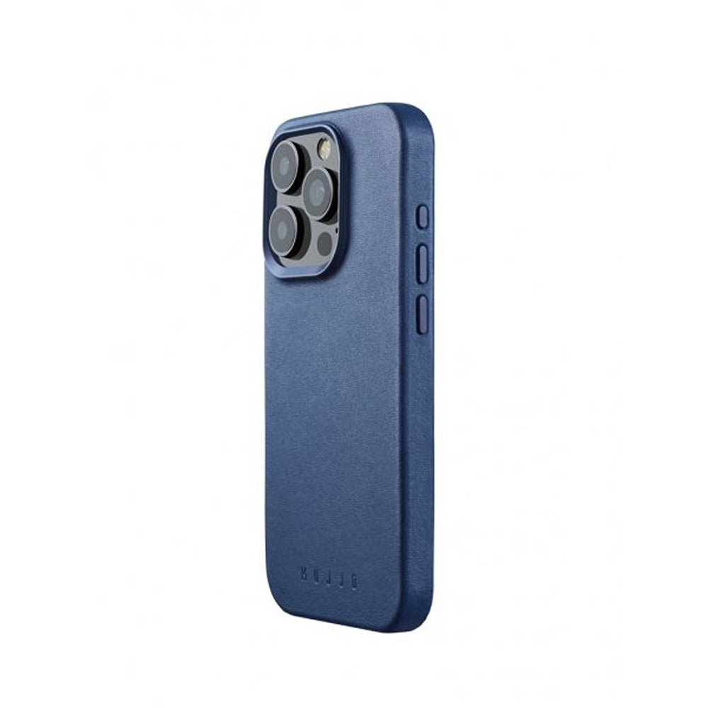 Mujjo iPhone 15 Pro Cover Full Leather Case MagSafe Monaco Blue