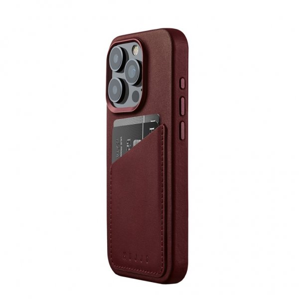 Mujjo iPhone 15 Pro Cover Full Leather Wallet Case MagSafe Burgundy