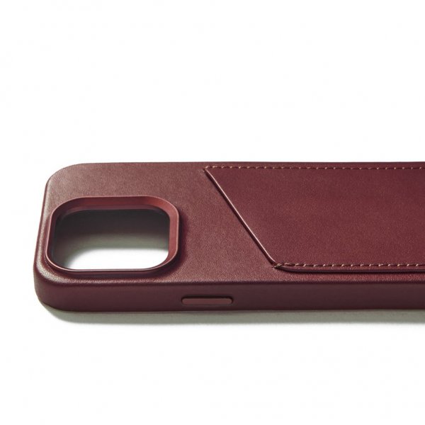 Mujjo iPhone 15 Pro Cover Full Leather Wallet Case MagSafe Burgundy