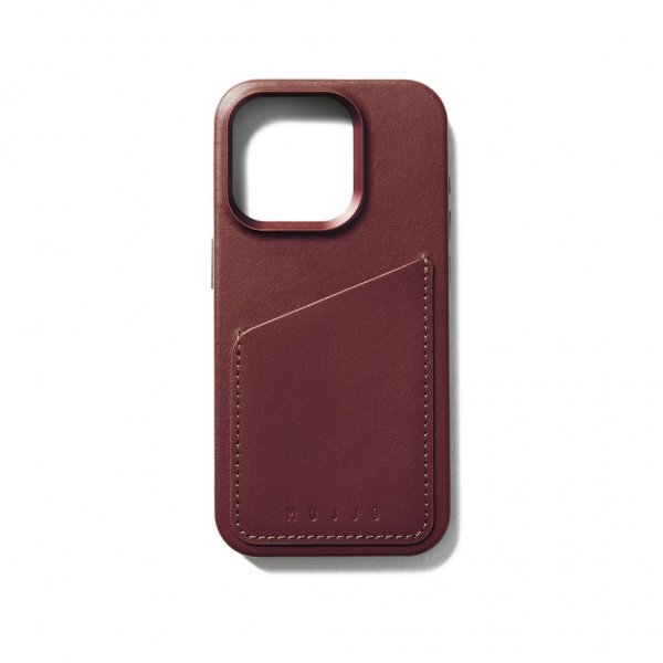 Mujjo iPhone 15 Pro Cover Full Leather Wallet Case MagSafe Burgundy