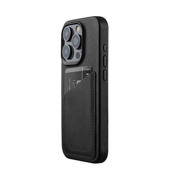Mujjo iPhone 15 Pro Cover Full Leather Wallet Case MagSafe Sort