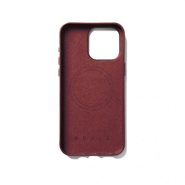 Mujjo iPhone 15 Pro Max Cover i fuldlæder med kortholder MagSafe Burgundy