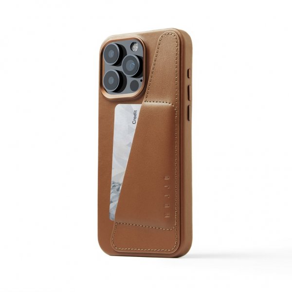 Mujjo iPhone 15 Pro Max Cover i fuldnarvet læder med MagSafe i farven Dark Tan