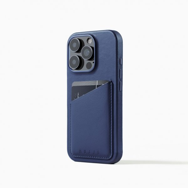 Mujjo iPhone 16 Pro Cover Full Læder Wallet Case Monaco Blue
