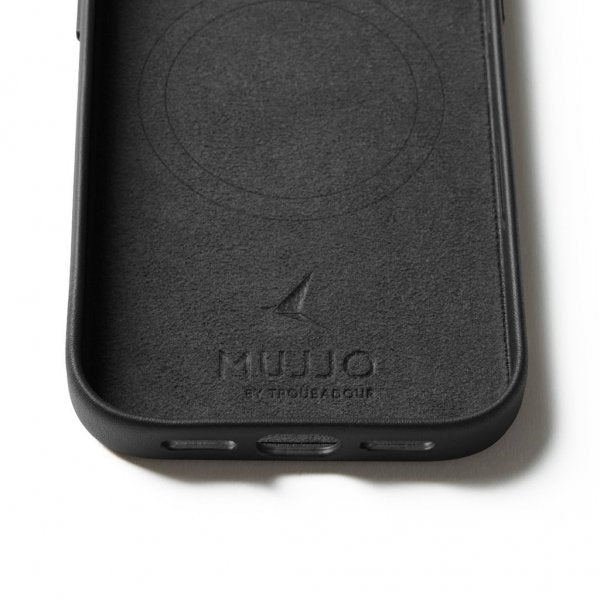 Mujjo iPhone 17 Pro Cover Full Leather Wallet Case MagSafe Sort