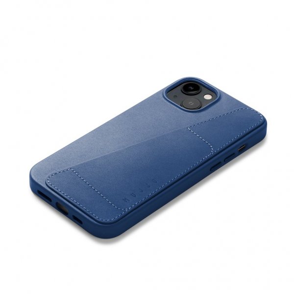 Mujjo iPhone 14 Plus Cover Full Leather Wallet Case Monaco Blue