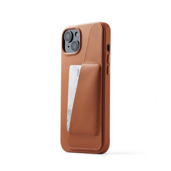 Mujjo iPhone 14 Plus Cover Full Leather Wallet Case Monaco Blue