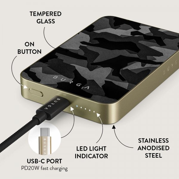 Burga Powerbank MagSafe 5000 mAh Night Black Camo Guld