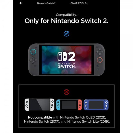 Spigen Nintendo Switch 2 Skærmbeskyttelse GLAS.tR EZ Fit Pro 2-pak