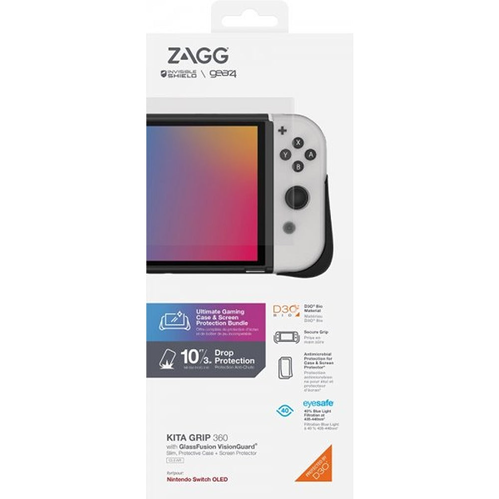 Gear4 Nintendo Switch OLED Etui med Skærmbeskytter Kita Grip 360 Clear