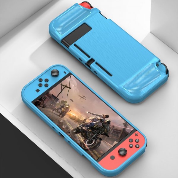 Nintendo Switch Skal Børstet Kulfibertekstur Blå