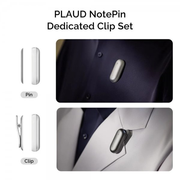 Plaud NotePin klemme og magnetisk stift Lunar Silver