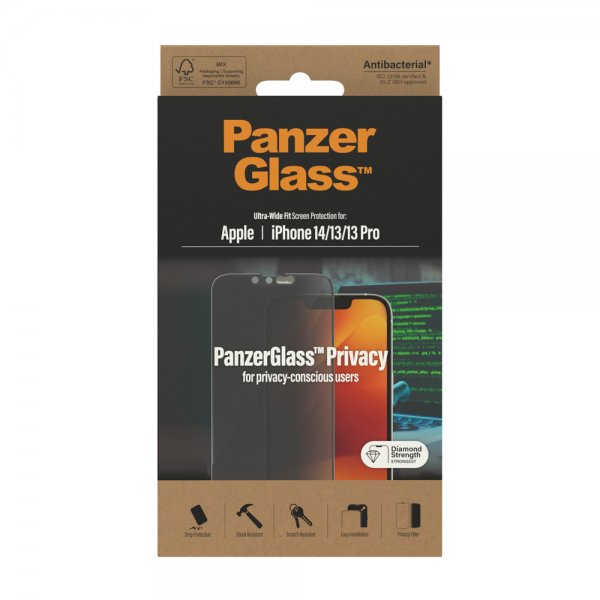 PanzerGlass iPhone 13/iPhone 13 Pro/iPhone 14 Skærmbeskyttelse Ultra-Wide Fit Privacy