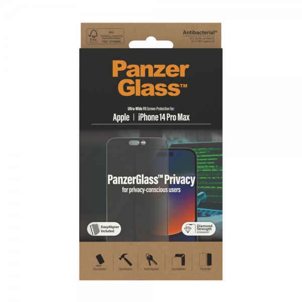 PanzerGlass iPhone 14 Pro Max Skærmbeskyttelse Ultra-Wide Fit Privacy EasyAligner