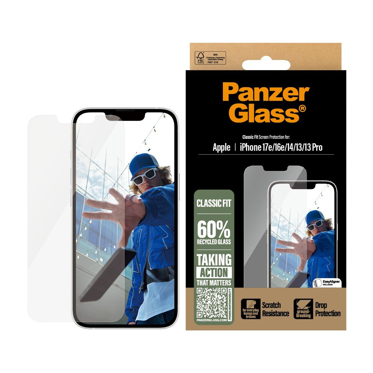 PanzerGlass iPhone 13/13 Pro/14/16e/17e Skærmbeskytter Classic Fit EasyAligner