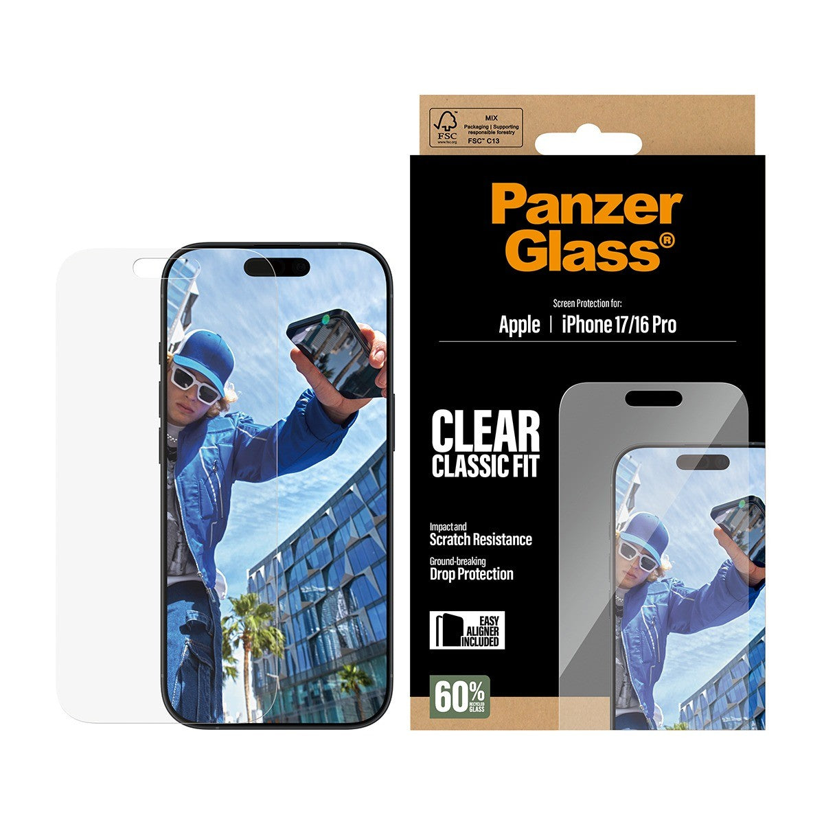 PanzerGlass iPhone 16 Pro/iPhone 17 Skærmbeskytter Classic Fit EasyAligner