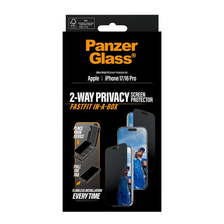PanzerGlass iPhone 16 Pro/iPhone 17 Skærmbeskytter Ultra-Wide Fit Privacy Fastfit