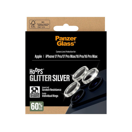 PanzerGlass iPhone 16 Pro/Pro Max/17 Pro/Pro Max Kameralinsebeskytter Hoops Glitter Sølv