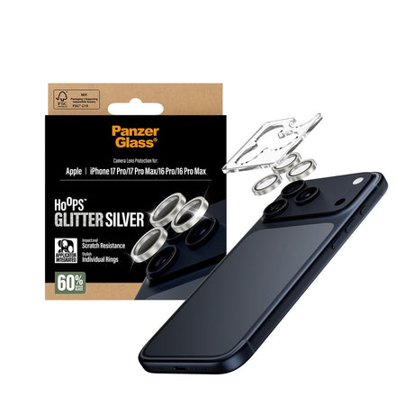 PanzerGlass iPhone 16 Pro/Pro Max/17 Pro/Pro Max Kameralinsebeskytter Hoops Glitter Sølv