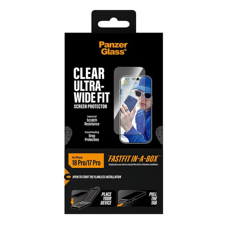 PanzerGlass iPhone 17 Pro/iPhone 18 Pro Skærmbeskytter Ultra-Wide Fit Clear Fastfit