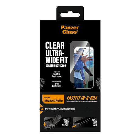 PanzerGlass iPhone 17 Pro Max/iPhone 18 Pro Max Skærmbeskytter Ultra-Wide Fit Clear Fastfit