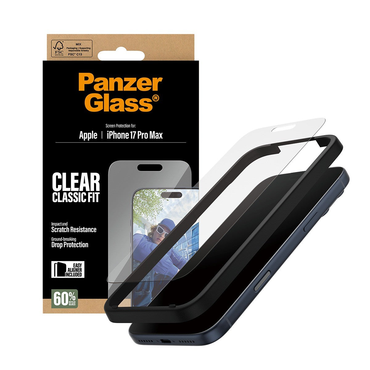 PanzerGlass iPhone 17 Pro Max Skærmbeskytter Classic Fit EasyAligner