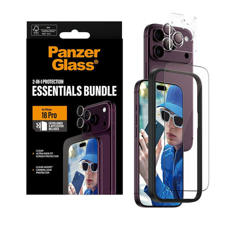 PanzerGlass iPhone 18 Pro Skærmbeskytter & Kameralinsebeskytter 2-in-1 Essentials Bundle