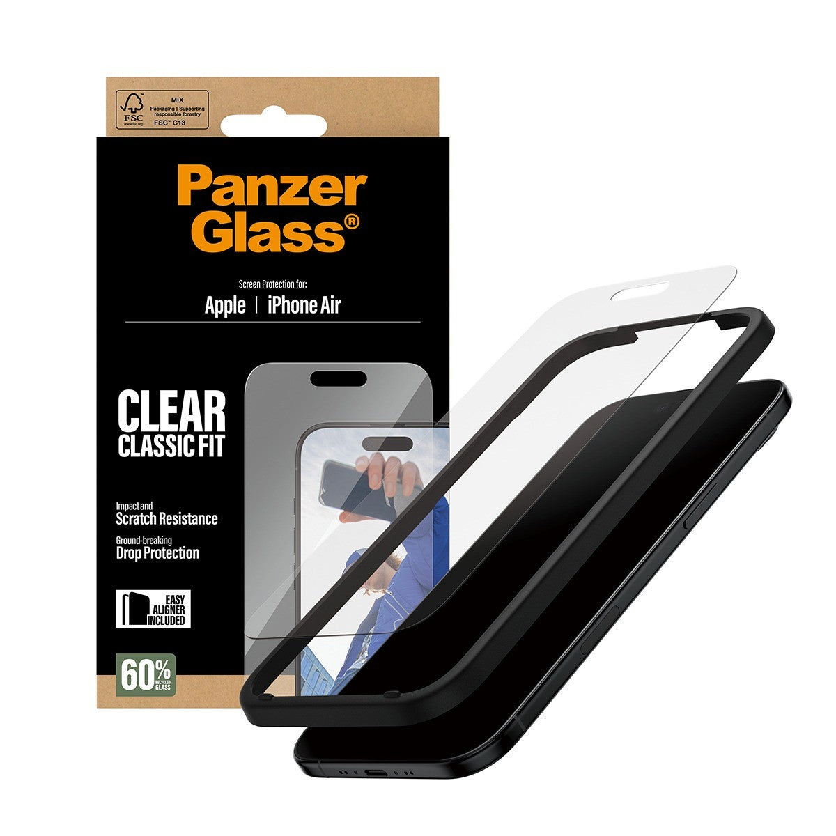 PanzerGlass iPhone Air Skærmbeskytter Classic Fit EasyAligner